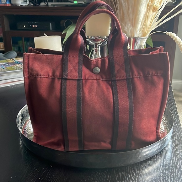 ππ HOST PICK ππ- Hermes Paris Fourre Tout Red Cotton Canvas Small Tote Bag - Picture 5 of 11